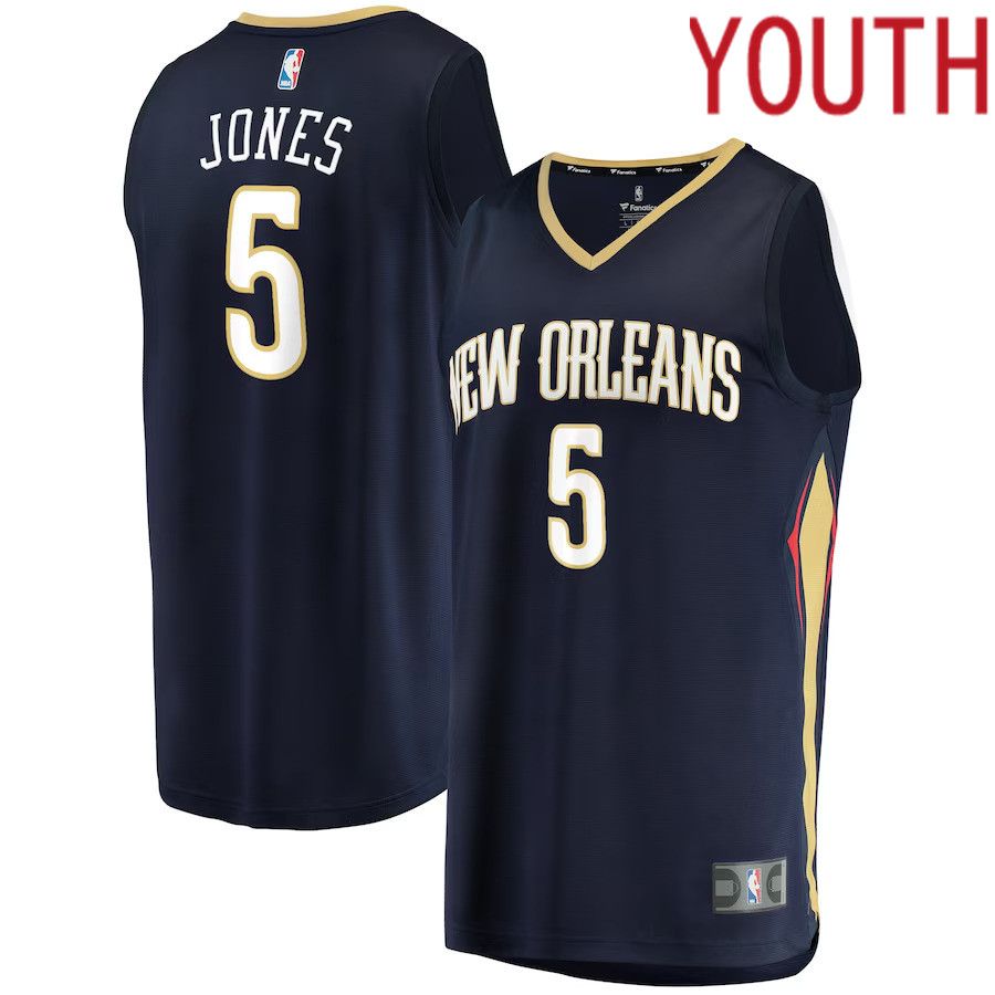 Youth New Orleans Pelicans 5 Herbert Jones Fanatics Branded Navy Icon Edition 2021-22 Fast Break Replica NBA Jersey